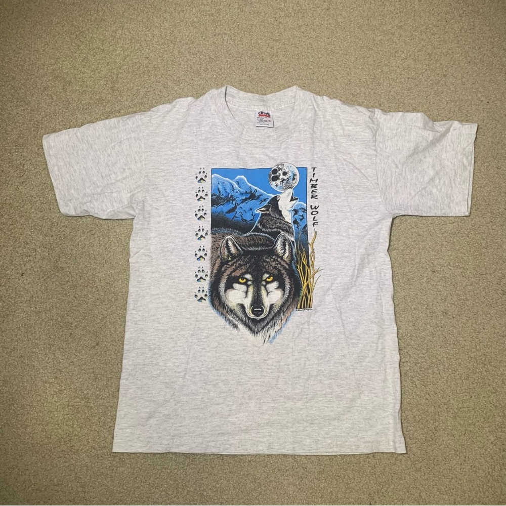 Vintage 90s Anvil Timber Wolf Moon Alaska Grey Howl T-Shirt Men’s Size Medium
